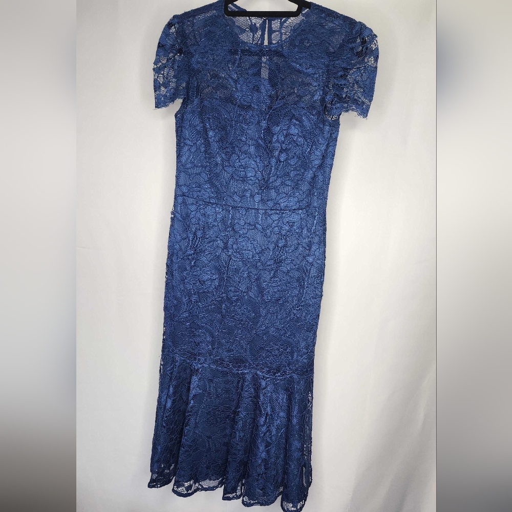 Gal Meets Glam Blue Lace Cocktail Dress Size 6 Wedding Guest Romantic